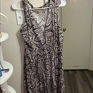 Michael Kors Black and White Paisley Midi Wrap Dress